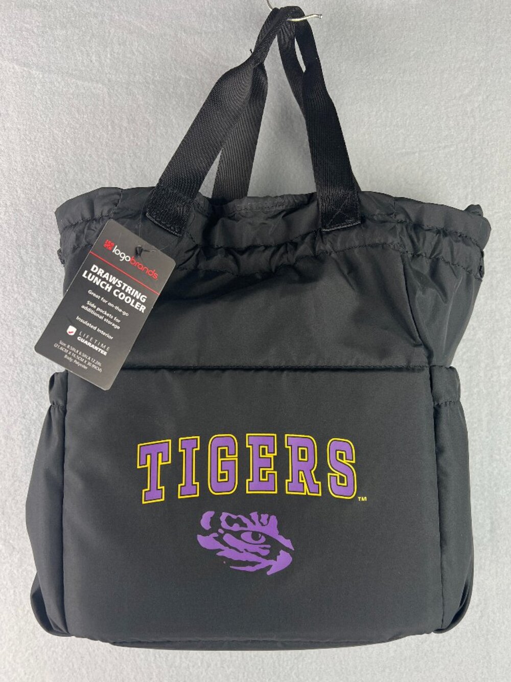NWT LSU Tigers Insulated Lunch Cooler Bag with Drawstring Closure Pockets Black
